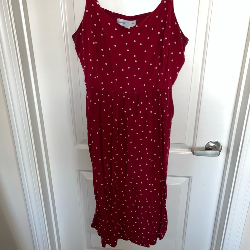Red and polka dotted dress